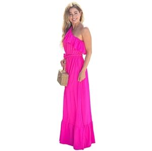 Main Strip Pink One-Shoulder Maxi Dress